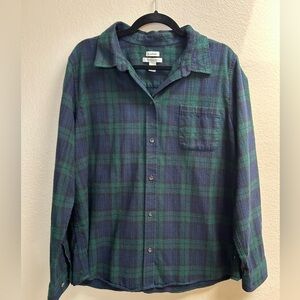 L.L. Bean Women’s Relaxed Fit Flannel Shirt XL Plaid Green Blue Button-Up